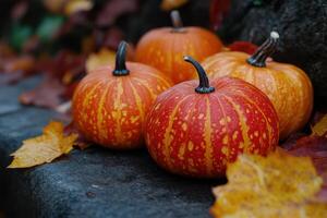 Vibrant Autumn Scene Featuring Colorful Leaves and Pumpkins for Seasonal Celebrations photo