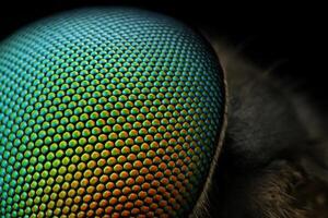 Compound eye of a robber fly under microscope photo