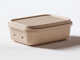 Rectangular compostable food container with lid and ventilation holes photo