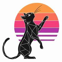 Geometric Cat Silhouette Sunset Retro Art vector