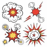 Comic Book Explosions Retro Red and Yellow Pop Art Style Graphics Set. vector