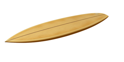 Isolated tan surfboard with a single stringer on a transparent background Concept of surfing, summer, and beach lifestyle png