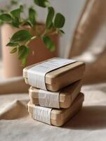 Three eco boxes made from kraft paper pulp photo