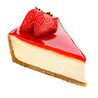 Delicious slice of strawberry cheesecake with a graham cracker crust on a transparent background Concept of dessert, indulgence, and sweet treat png