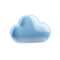 Glossy light blue cloud icon on a transparent background Concept of cloud computing, weather forecast, and data storage png