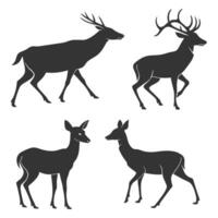 Silhouette Deer Set 4 Elegant Stag and Doe Illustrations Monochrome . vector