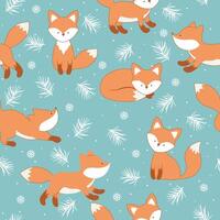 Seamless pattern with a little fox, christmas twig and snowflakes vector
