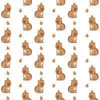 Cute capybara with oranges. Seamless pattern vector
