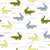 Seamless pattern with cute crocodiles and waves vector
