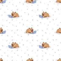 Cute capybara working on a laptop seamless print vector