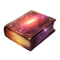 Mystical cosmic book with galaxy illustration on a transparent background Concept of fantasy, knowledge, magic, and science fiction png