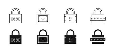 Set of lock icons. Security system, open and closed lock symbol. vector