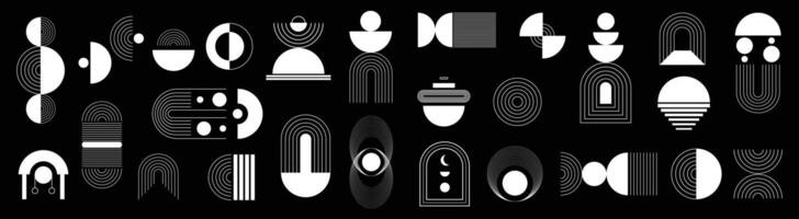 Set of trendy modern abstract geometric bauhaus posters with circle, square line shape. vector