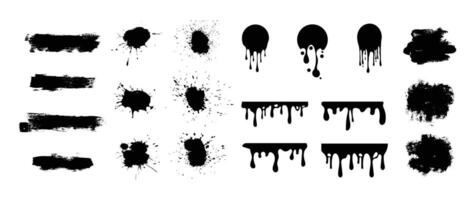 Big set of paint brush strokes, hand drawn thick grunge lines and rectangle shapes. Grunge bold marker highlight underline. Sketchy bold horizontal lines. ink dry brush strokes, banners, web. vector