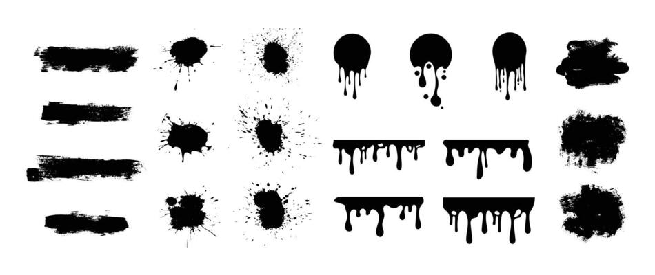 Big set of paint brush strokes, hand drawn thick grunge lines and rectangle shapes. Grunge bold marker highlight underline. Sketchy bold horizontal lines. ink dry brush strokes, banners, web.