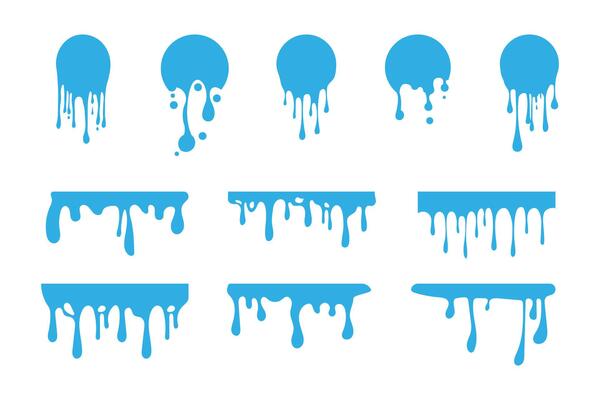 Paint splash shape colorful set. Round ink splatter flat collection, decorative shapes liquids. Set of blue paint splashes.