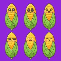 Cute Corn Characters with Various Emotions vector