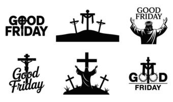 Good Friday Silhouette Set, Christian Cross and Jesus Illustrations for Easter and Religious Designs vector