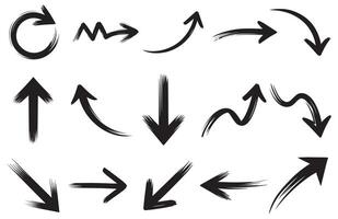 Hand Drawn Arrow Brush Set, , Collection of Sketchy Arrows in Multiple Directions, Curved and Swirled Brush Strokes, Perfect for Infographics, Presentations, Web UI, and Design Elements vector