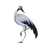 Japan crane in flat design. Beautiful bird with white feathers posing. illustration isolated. vector