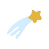 Cute star with trail in flat design. Doodle meteorite or comet with tail. illustration isolated. vector