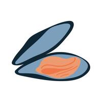 Shell with mussel in flat design. Mollusk ingredient for seafood menu. illustration isolated. vector