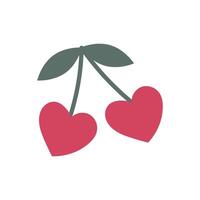 Cherry with heart shapes in flat design. Romantic, love and playful symbol. illustration isolated. vector