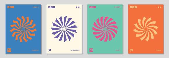 Set of abstract circle shapes. Modern geometric poster. Sun rays and firework signs. vector