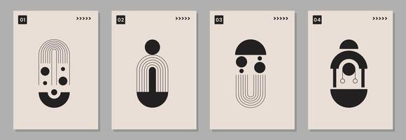 Set of abstract contemporary posters with geometric shapes. Cover collection. Modern boho minimalist art. vector
