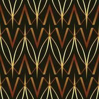Seamless Art Deco geometric pattern featuring intertwining gold and bronze lines on a deep brown background. This sophisticated, minimalist design is perfect for textiles, wallpaper, home decor vector