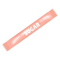 Pink paper stick with sugar in flat design. Sweet white powder in pack. illustration isolated. vector