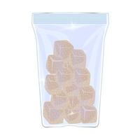 Brown sugar cubes in package in flat design. Sweet cane blocks in pack. illustration isolated. vector