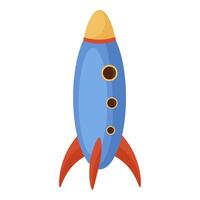 Space rocket toy flying in flat design. Spaceship plaything for boys. illustration isolated. vector