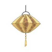 Hanging yellow japan lantern in flat design. Traditional paper light lamp. illustration isolated. vector