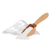 White sugar powder with wooden spoon in flat design. Sweet sand pile. illustration isolated. vector