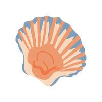 Seashell with mollusk in flat design. Aquatic delicacy in seafood menu. illustration isolated. vector