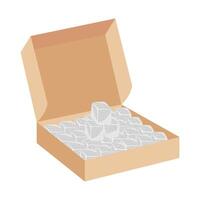 White sugar cubes in box in flat design. Sweet blocks in cardboard package. illustration isolated. vector
