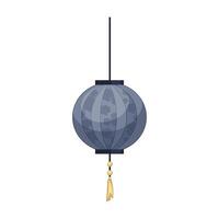 Hanging blue japan lantern in flat design. Traditional paper round lamp. illustration isolated. vector