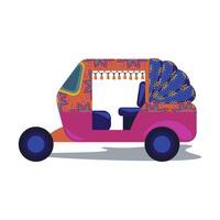 India tuk tuk taxi in flat design. Public rickshaw car with ornament. illustration isolated. vector