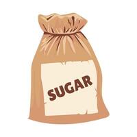 Sugar in textile bag in flat design. Sweet ingredient in brown sack. illustration isolated. vector