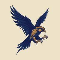 Blue and gold eagle flying logo design vector