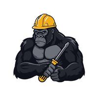 Gorilla holding a screwdriver logo design vector