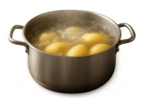 Boiling Potatoes in Stainless Steel Pot with Transparent Background png