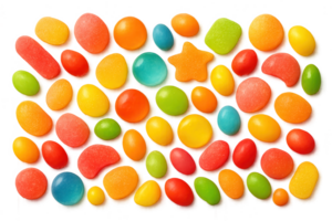 Colorful candies creating a vibrant and playful pattern on transparent background png