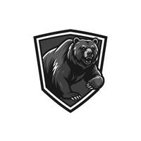Black and white bear logo design on a shield vector