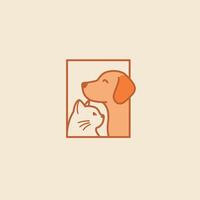 Dog and cat in a frame logo design vector
