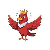 Cartoon red bird with a crown logo design vector