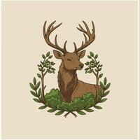Deer with leaves and branches logo design vector