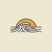 Sun rising over the ocean logo design vector