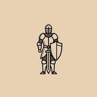Knight with a sword and shield logo design vector